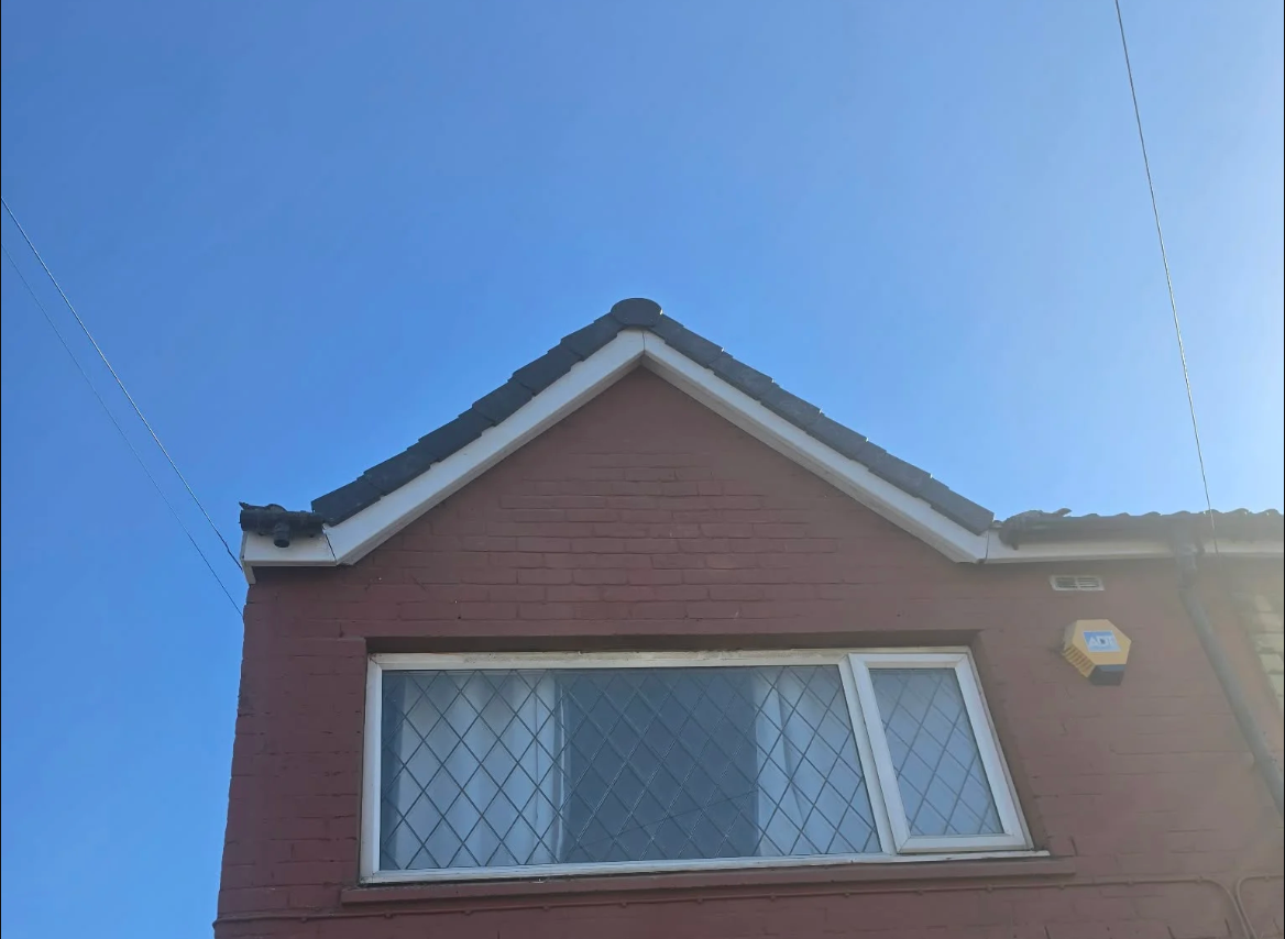 Completed gable end roofline fascia repair in Sheffield