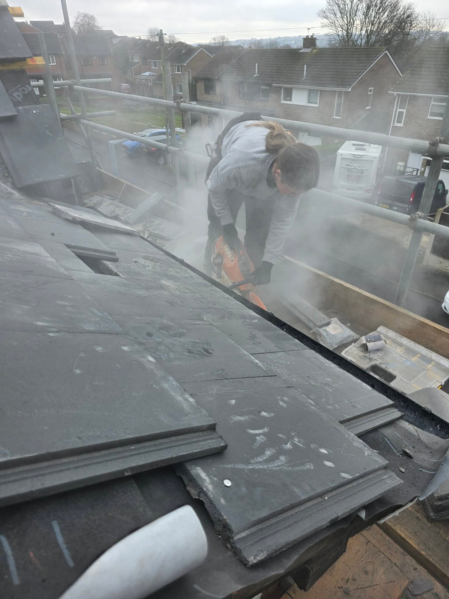 Roofing team working on a property in Barnsley