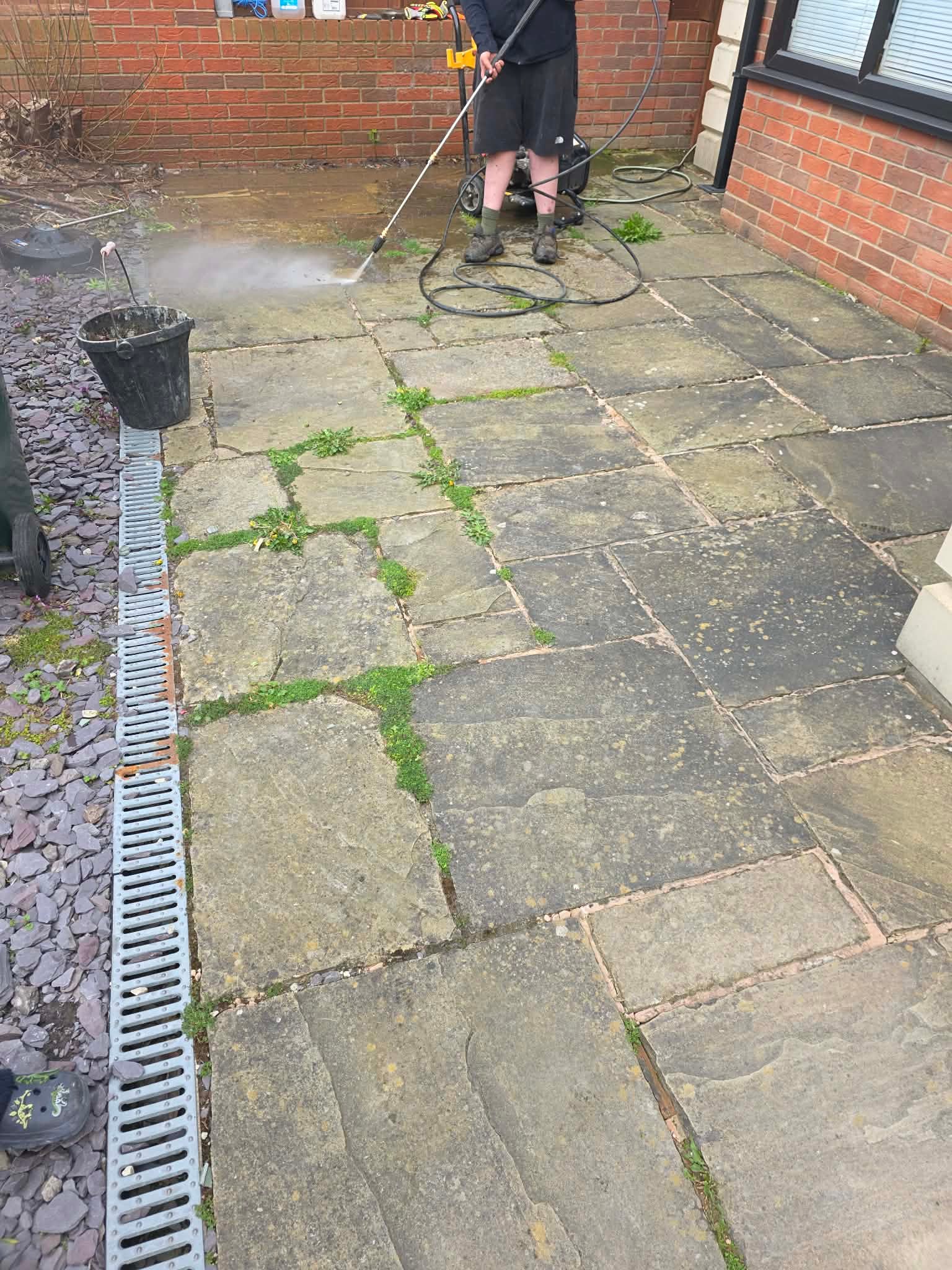 Patio before pressure washing in Doncaster