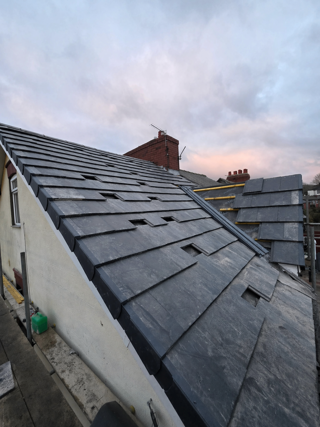 Re-roofing work in progress in Huddersfield