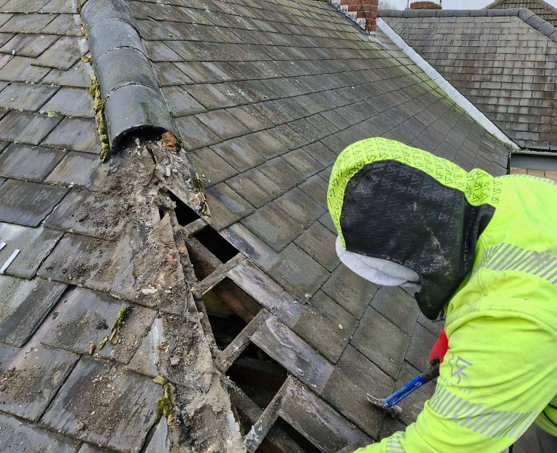 Worn roof mid repair in Rotherham by Maizey and Co Ltd